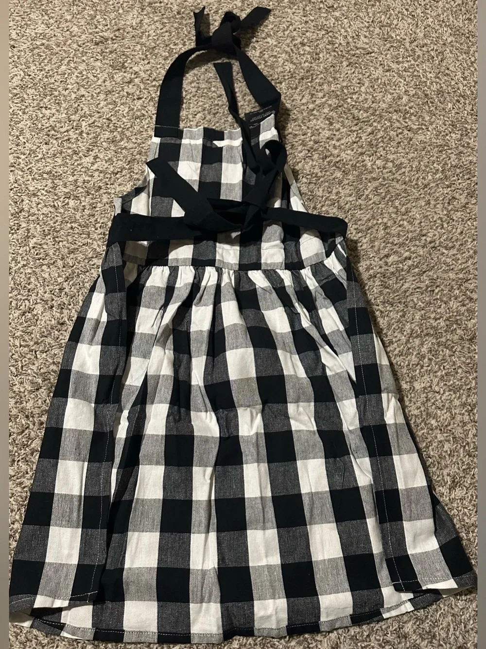 NWT River Stanley Buffalo Plaid Black and White Gingham Apron Dress with Pocket